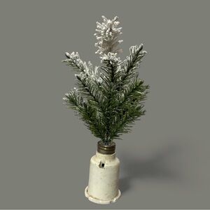 Vintage Light Bulb Socket with Miniature Christmas Tree Decoration 8 Inches